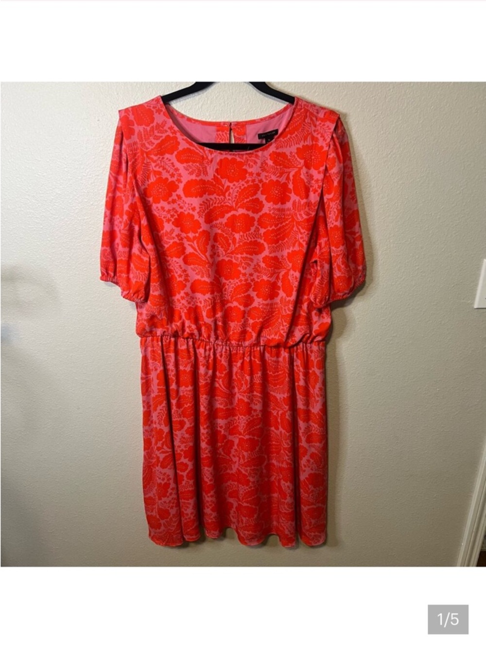Ann Taylor Coral and Pink Floral Midi Dress